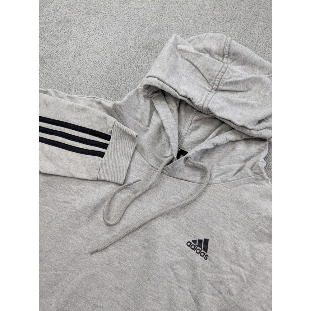 Adidas Mens Essentials 3-Stripes Hoodie Gray Cotton Blend Sweatshirt Large